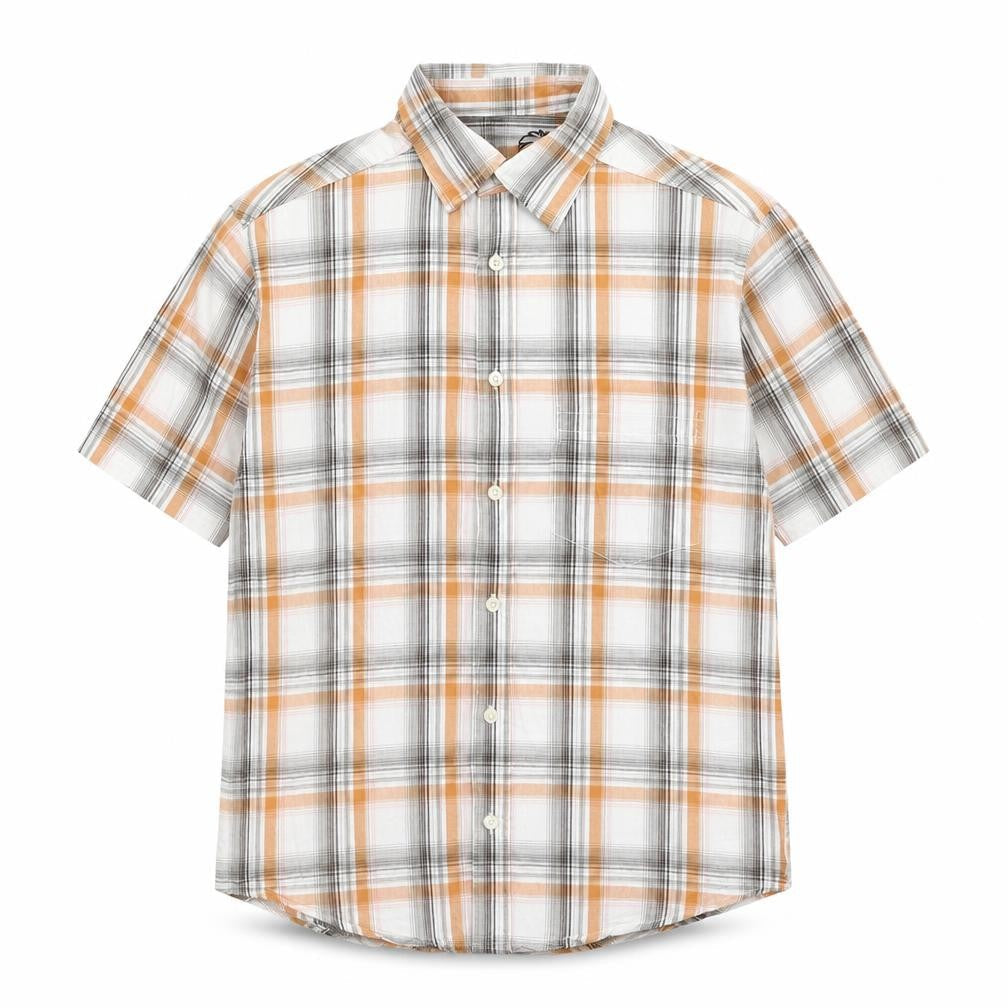 UrbanSpirit Mens Orange Plaid Cotton Button-Up Size S Collared Button