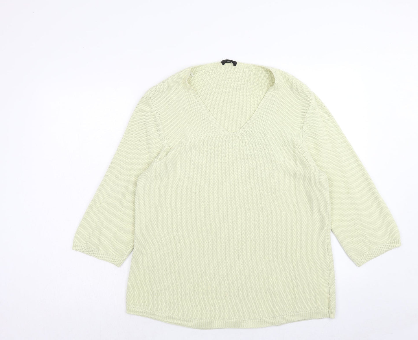 M&Co Womens Green V-Neck Acrylic Pullover Jumper Size 16