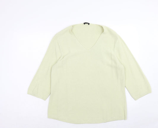 M&Co Womens Green V-Neck Acrylic Pullover Jumper Size 16