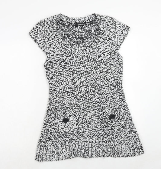Fire Brand Womens Black Geometric Acrylic Jumper Dress Size L Round Neck Pullover
