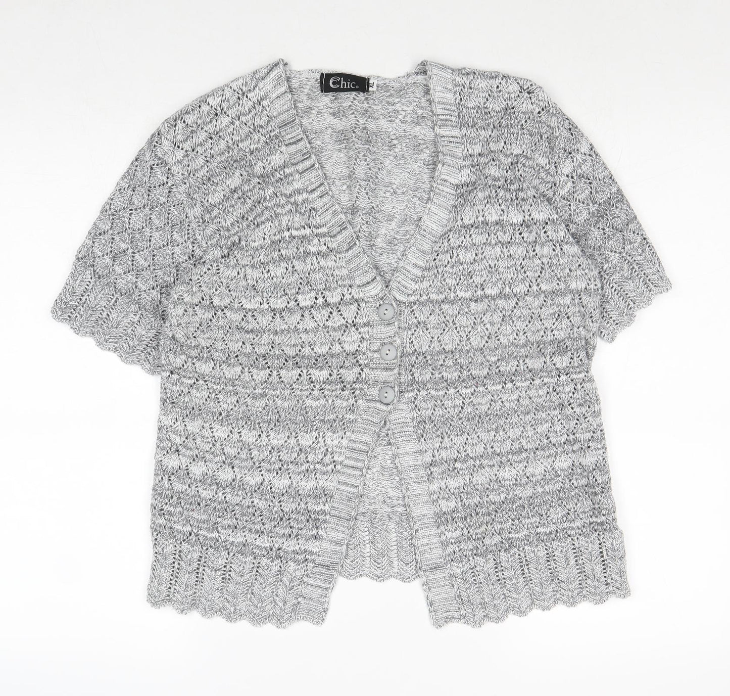 CHIC Womens Grey V-Neck Acrylic Cardigan Jumper Size XL