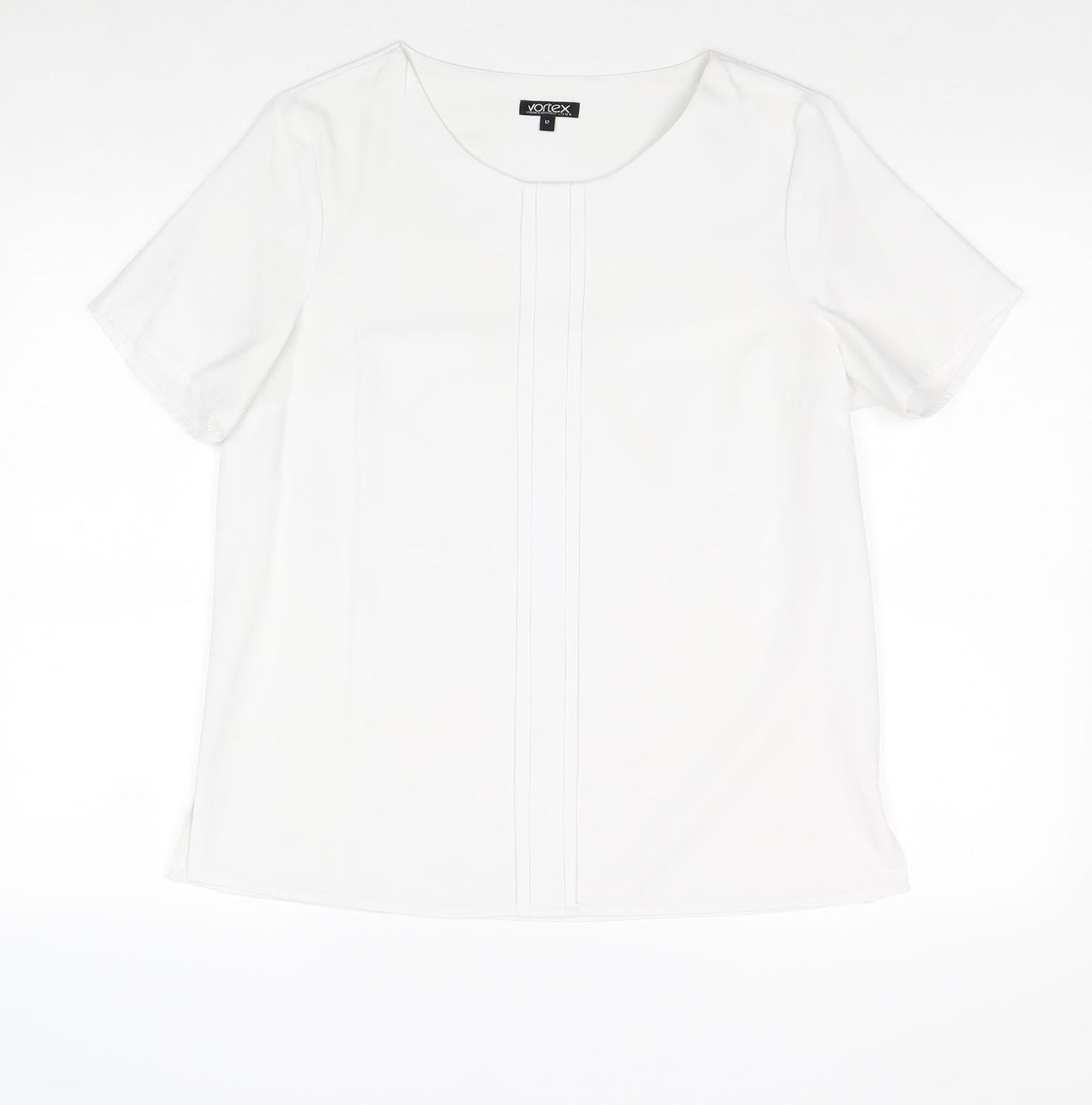 Vortex Womens White Polyester Basic Blouse Size 12 Boat Neck