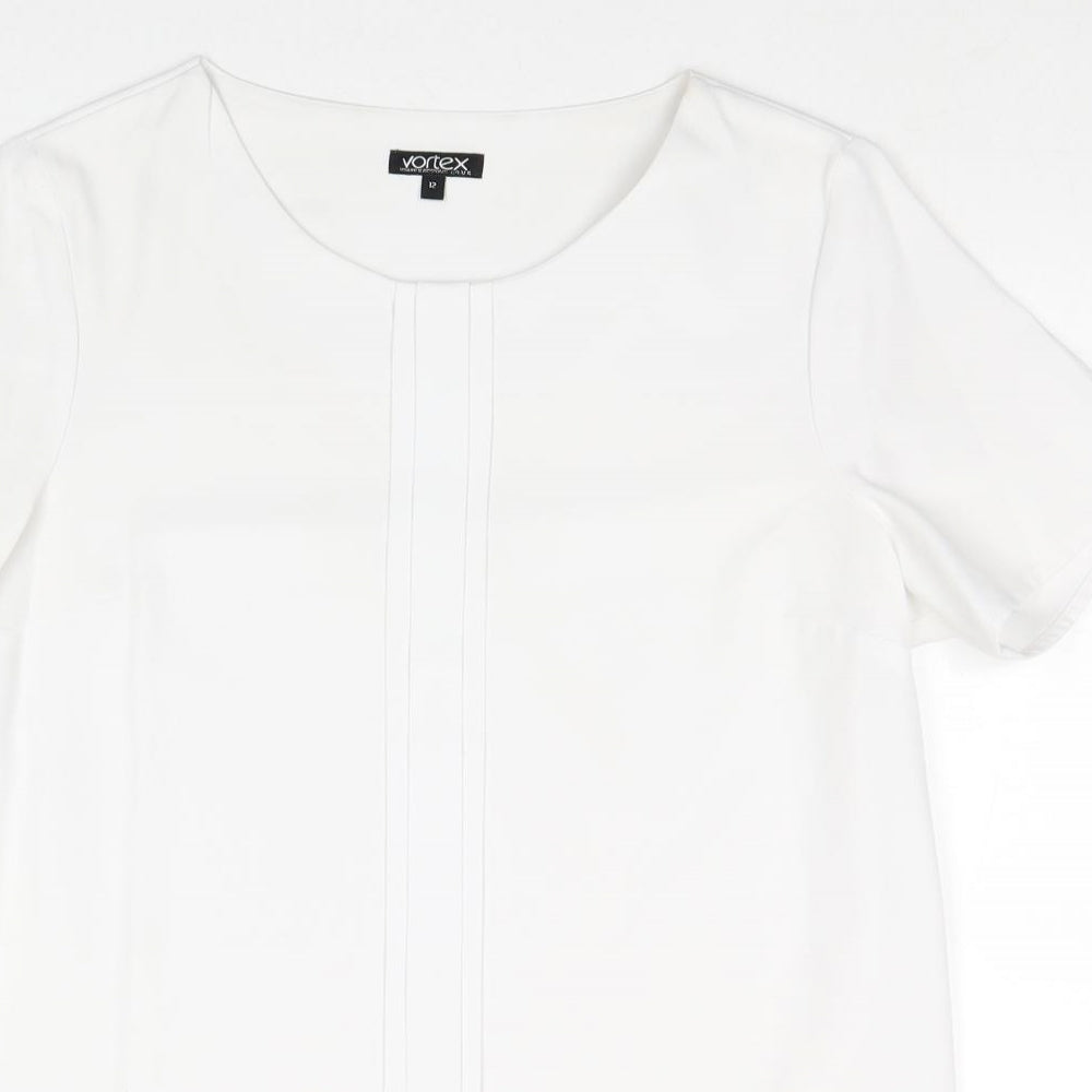 Vortex Womens White Polyester Basic Blouse Size 12 Boat Neck