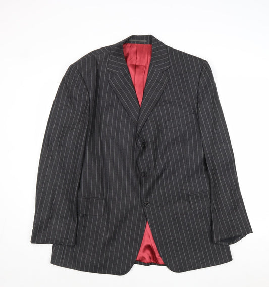 Preworn Mens Grey Striped Wool Jacket Suit Jacket Size 42 Regular