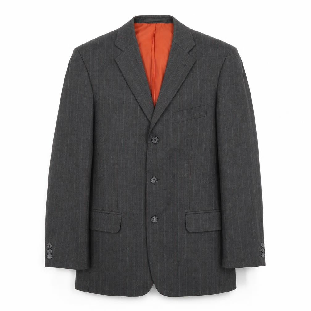 Preworn Mens Grey Striped Polyester Jacket Suit Jacket Size 40 Regular