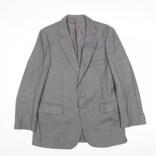 Preworn Mens Grey Striped Wool Jacket Suit Jacket Size 42 Regular