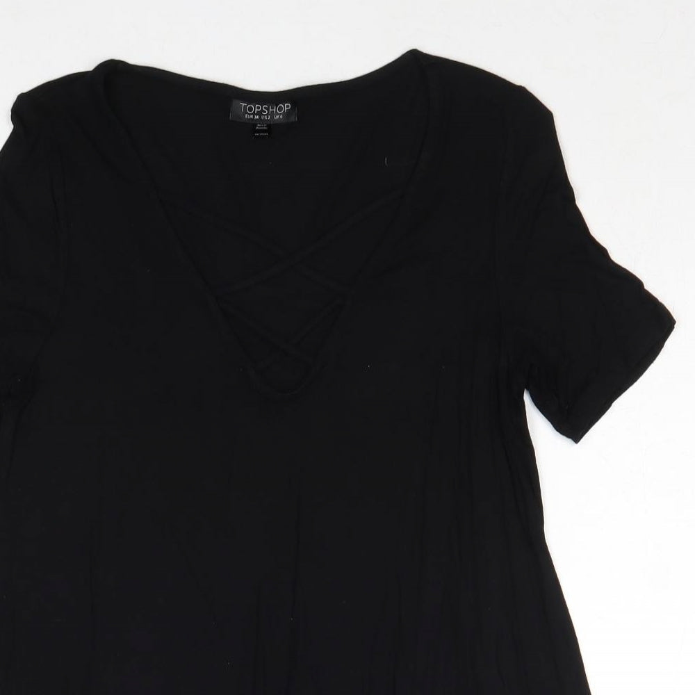 Topshop Womens Black Viscose Basic Blouse Size 6 Round Neck