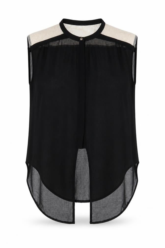 Atmosphere Womens Black Polyester Basic Blouse Size 14 Round Neck - Lace Details