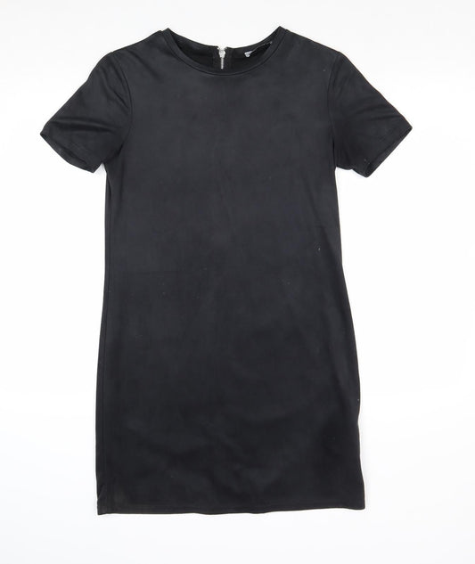 Zara Womens Black Polyester A-Line Size S Round Neck Zip