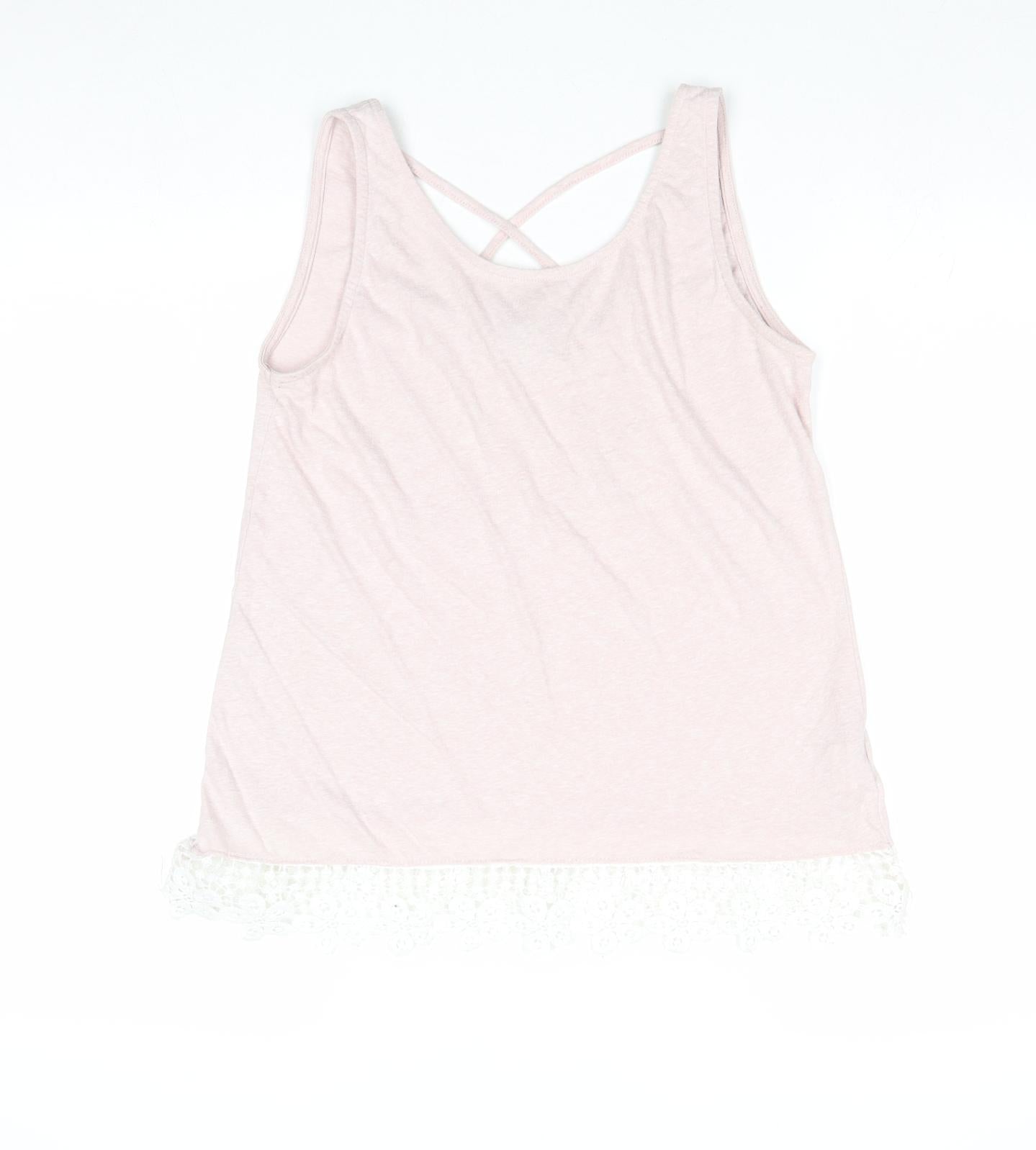 House Womens Pink Polyester Basic Tank Size L Round Neck - Crochet Detail