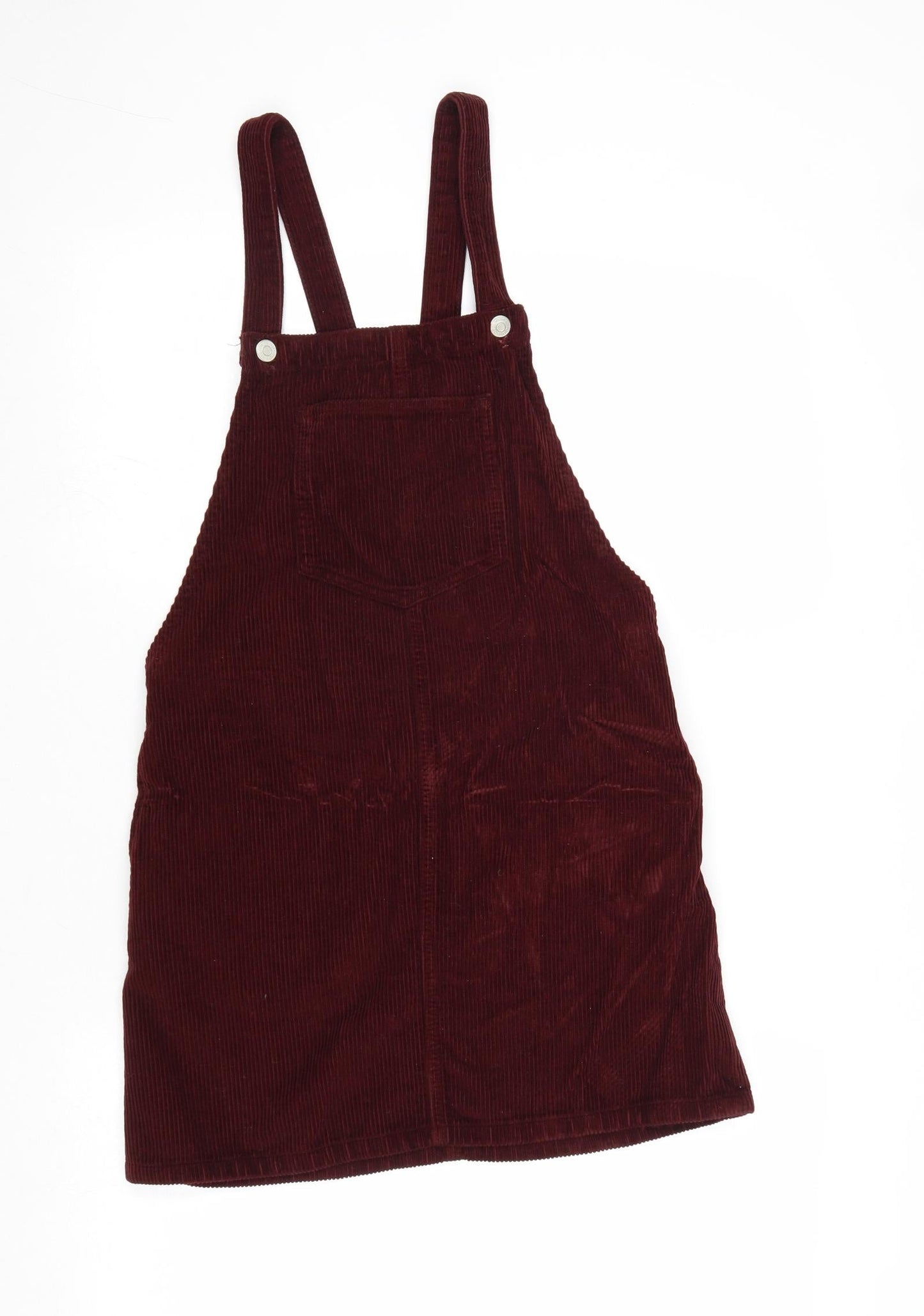 Topshop Womens Red 100% Cotton Pinafore/Dungaree Dress Size 6 Square Neck Button