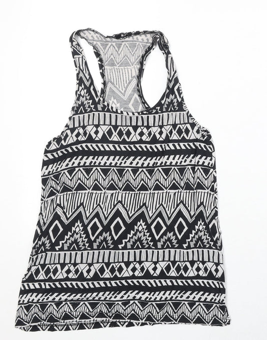 TALLY WEiJL Womens Black Geometric Viscose Basic Tank Size 2XS Round Neck