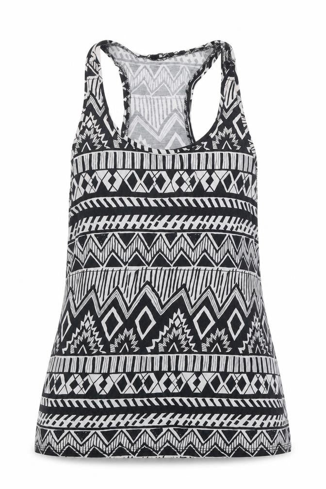 TALLY WEiJL Womens Black Geometric Viscose Basic Tank Size 2XS Round Neck