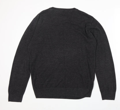Easy Mens Black V-Neck Acrylic Pullover Jumper Size L Long Sleeve