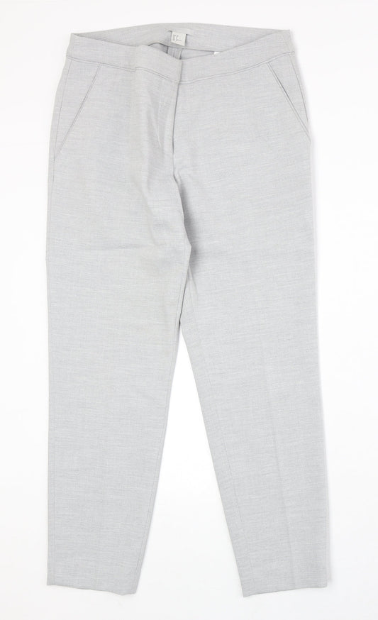 H&M Womens Grey Polyester Chino Trousers Size 12 Regular Zip
