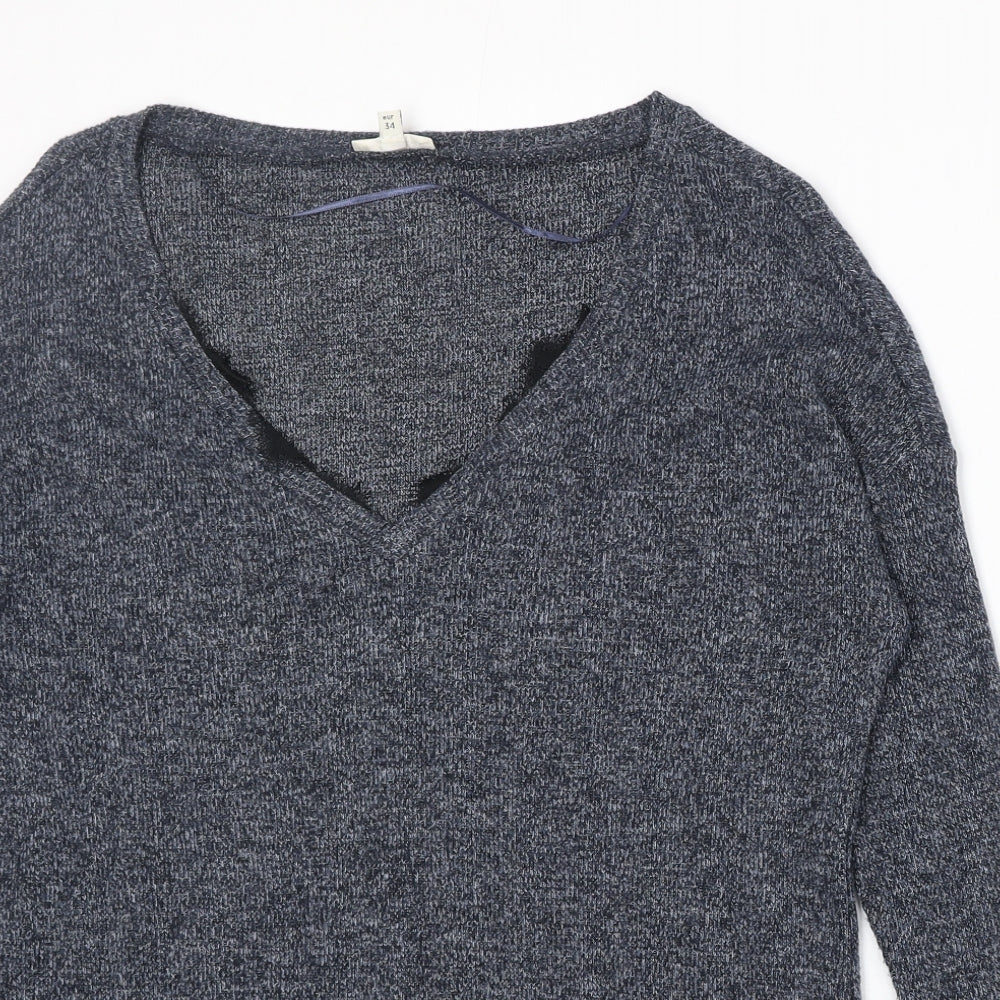 River Island Womens Blue Square Neck Polyester Pullover Jumper Size 8