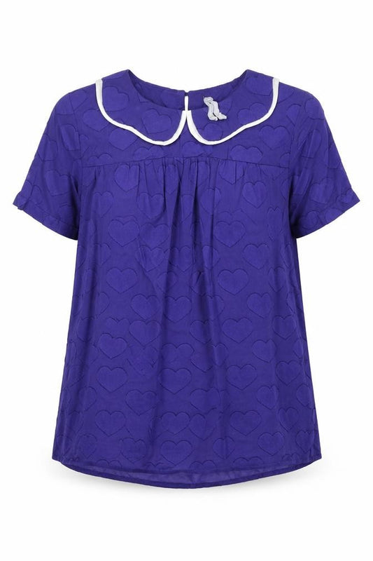Preworn Womens Blue Geometric 100% Cotton Basic Blouse Size 10 Collared - Hearts