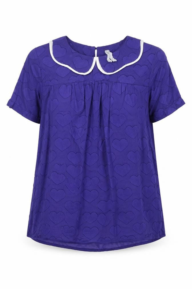 Preworn Womens Blue Geometric 100% Cotton Basic Blouse Size 10 Collared - Hearts