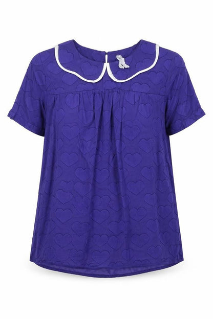 Preworn Womens Blue Geometric 100% Cotton Basic Blouse Size 10 Collared - Hearts