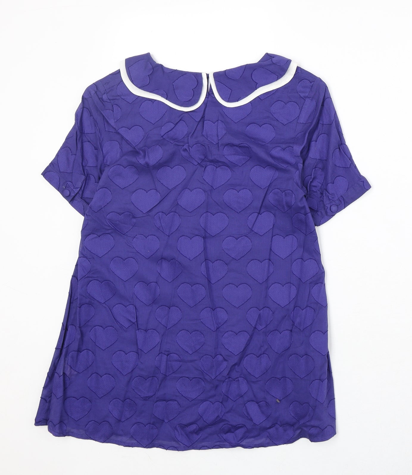 Preworn Womens Blue Geometric 100% Cotton Basic Blouse Size 10 Collared - Hearts