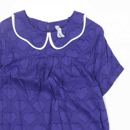Preworn Womens Blue Geometric 100% Cotton Basic Blouse Size 10 Collared - Hearts