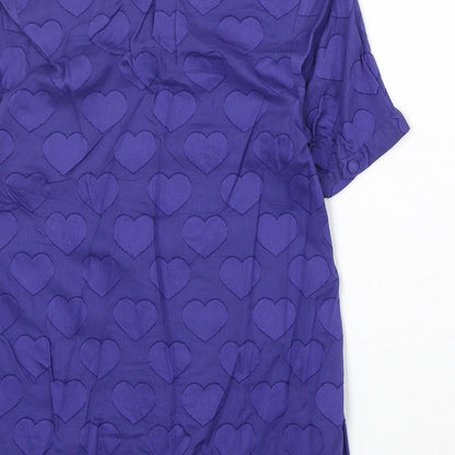 Preworn Womens Blue Geometric 100% Cotton Basic Blouse Size 10 Collared - Hearts