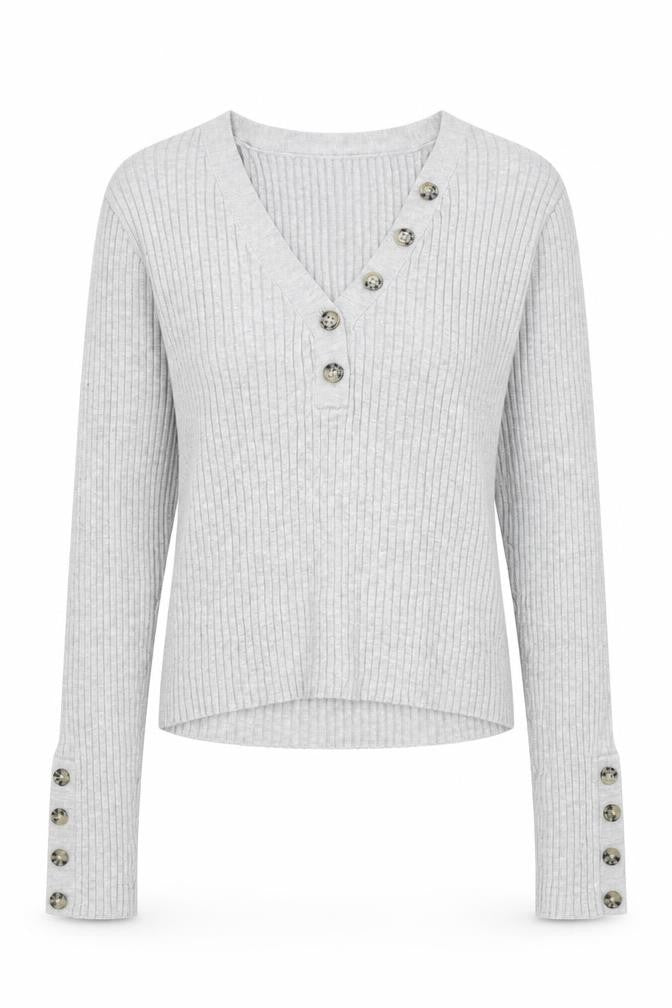 Divided by H&M Womens Grey V-Neck Acrylic Pullover Jumper Size M Button