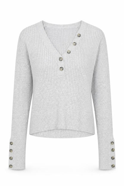Divided by H&M Womens Grey V-Neck Acrylic Pullover Jumper Size M Button