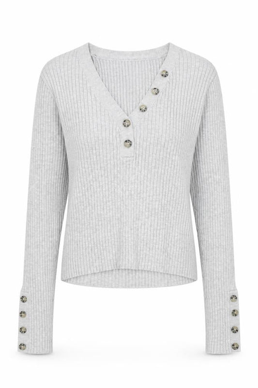 Divided by H&M Womens Grey V-Neck Acrylic Pullover Jumper Size M Button