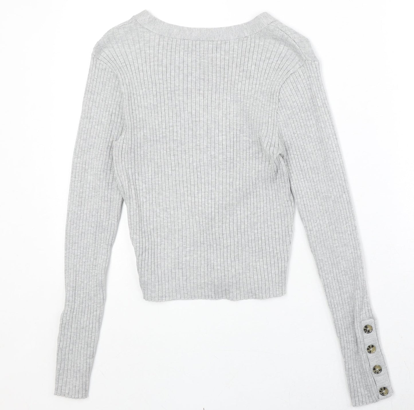 Divided by H&M Womens Grey V-Neck Acrylic Pullover Jumper Size M Button