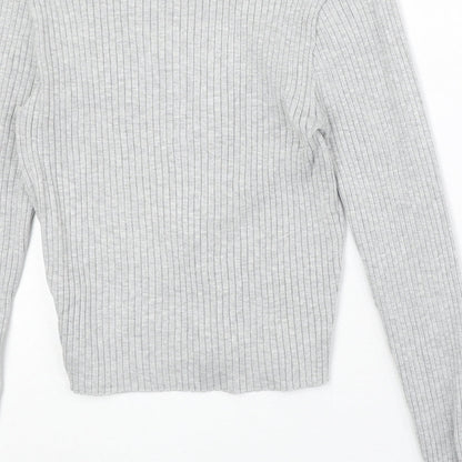 Divided by H&M Womens Grey V-Neck Acrylic Pullover Jumper Size M Button