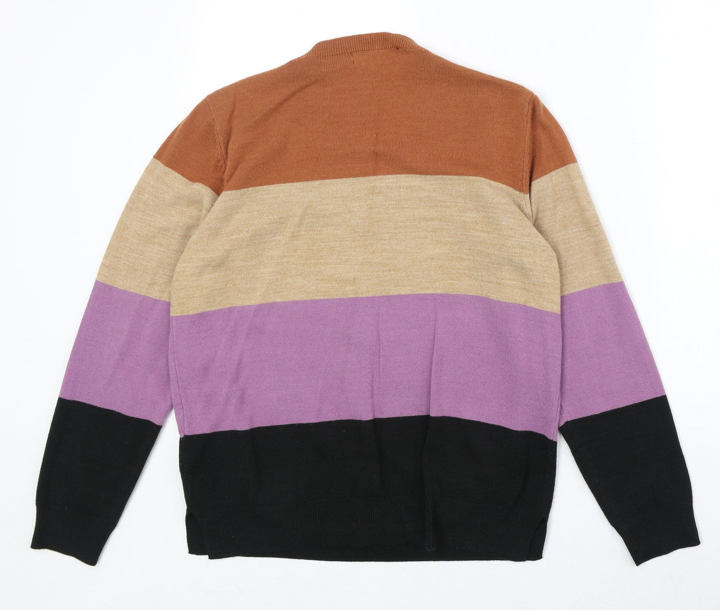 Marks and Spencer Womens Multicoloured Round Neck Striped Acrylic Pullover Jumper Size 14