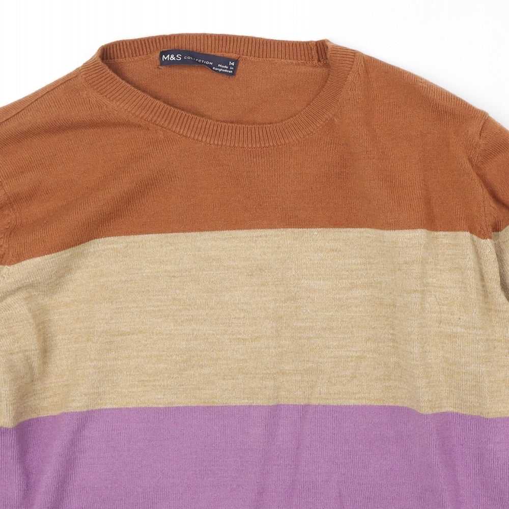 Marks and Spencer Womens Multicoloured Round Neck Striped Acrylic Pullover Jumper Size 14
