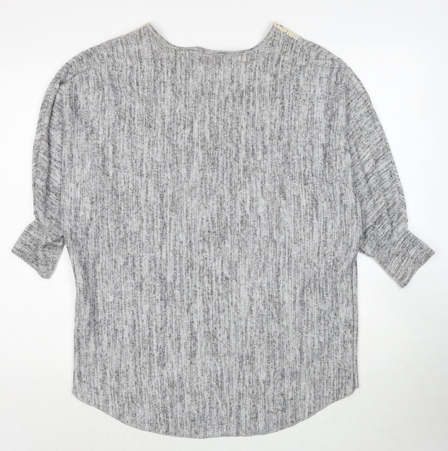 Krisp Womens Grey Boat Neck Polyester Pullover Jumper Size L - Lace Up Detail