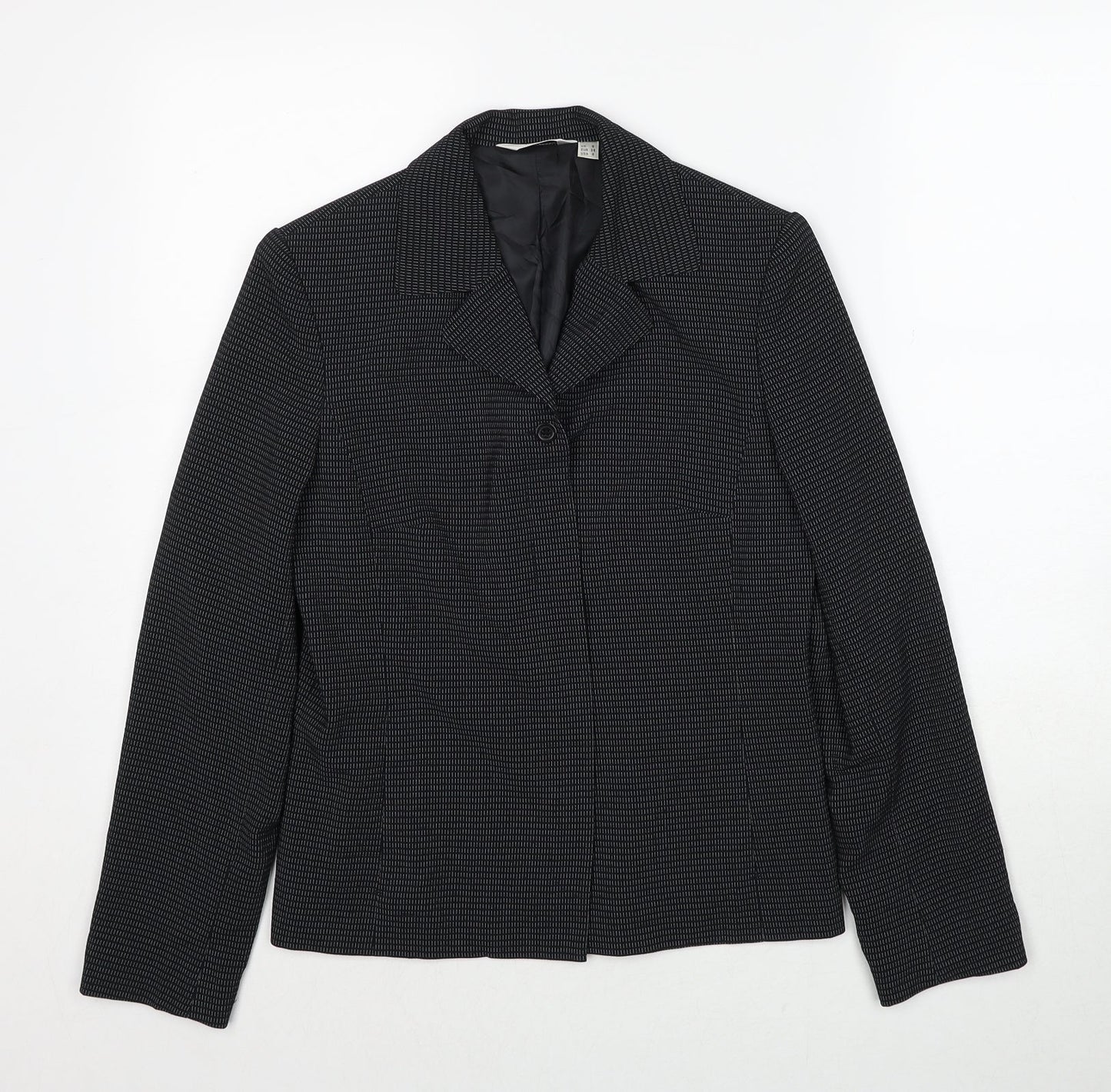 NEXT Womens Black Geometric Jacket Blazer Size 8 Button