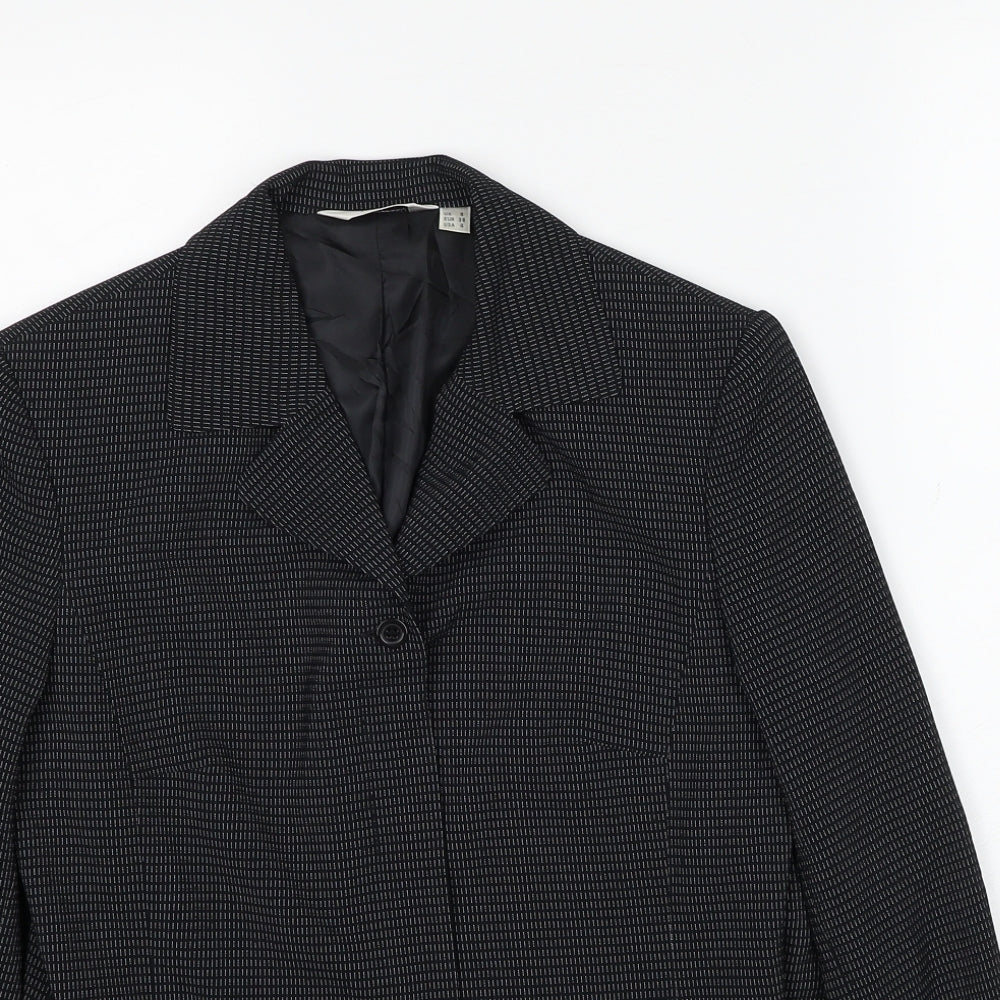 NEXT Womens Black Geometric Jacket Blazer Size 8 Button