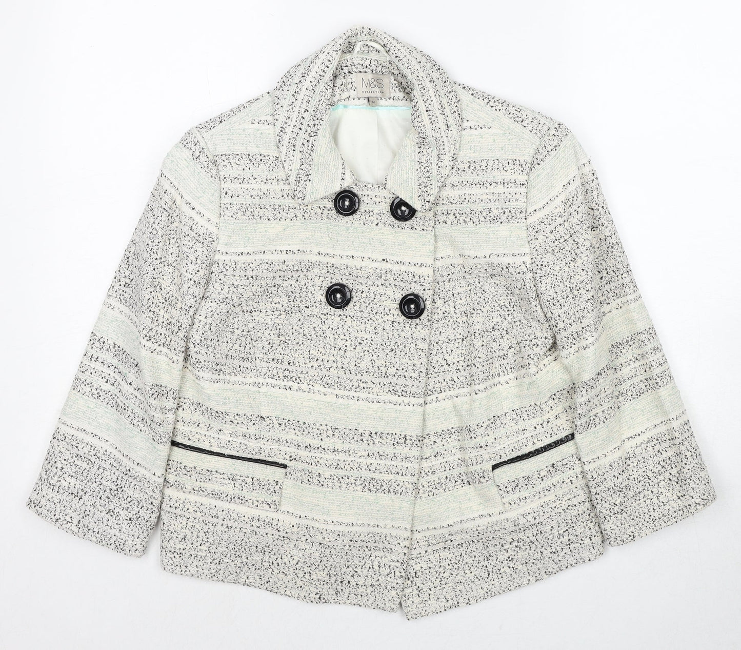 Marks and Spencer Womens Grey Striped Jacket Size 12 Button
