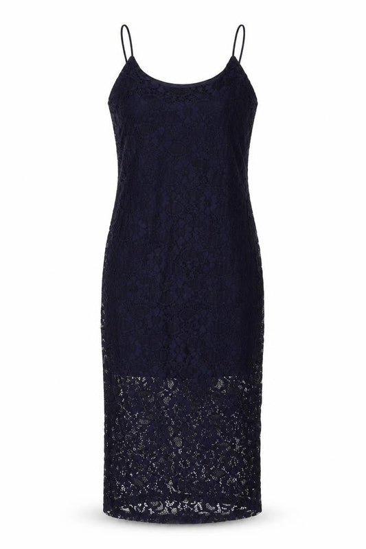 New Look Womens Blue Polyamide Slip Dress Size 8 Round Neck Zip
