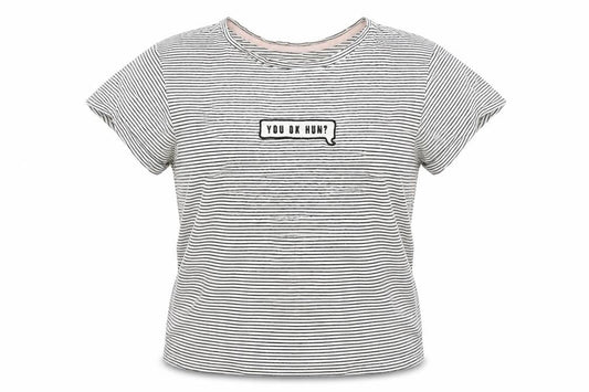 New Look Girls Black Striped Cotton Basic T-Shirt Size M Round Neck Pullover - You Ok Hun?