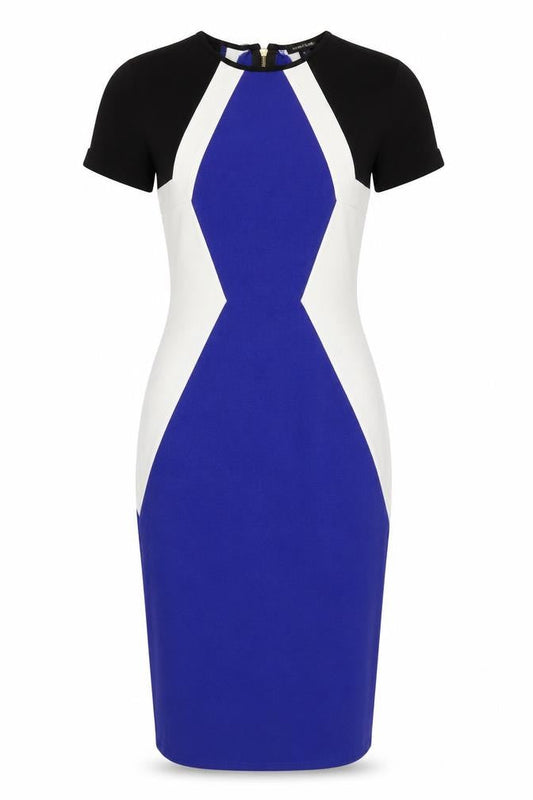 River Island Womens Multicoloured Colourblock Viscose Pencil Dress Size 8 Round Neck Zip