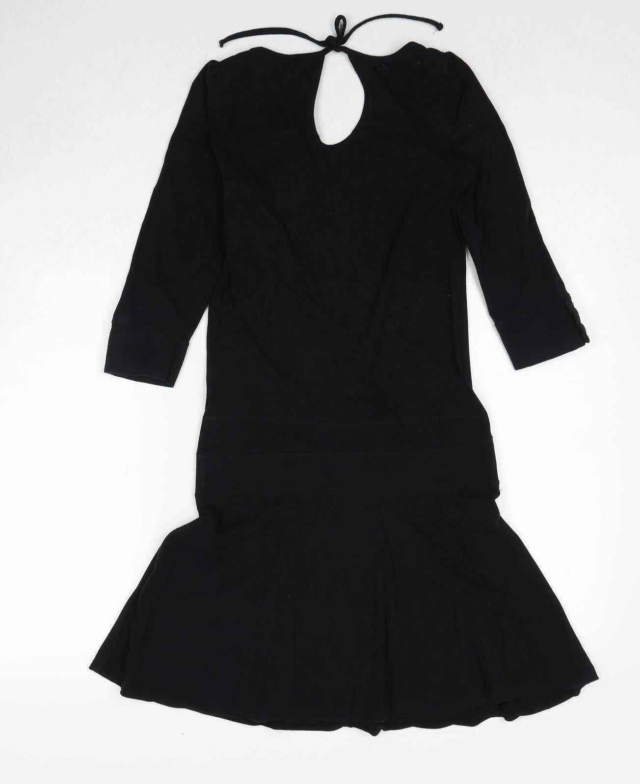 H&M Womens Black Cotton A-Line Size 8 Scoop Neck Tie