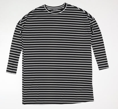 SHEIN Womens Black Striped Polyester A-Line Size M Round Neck Pullover