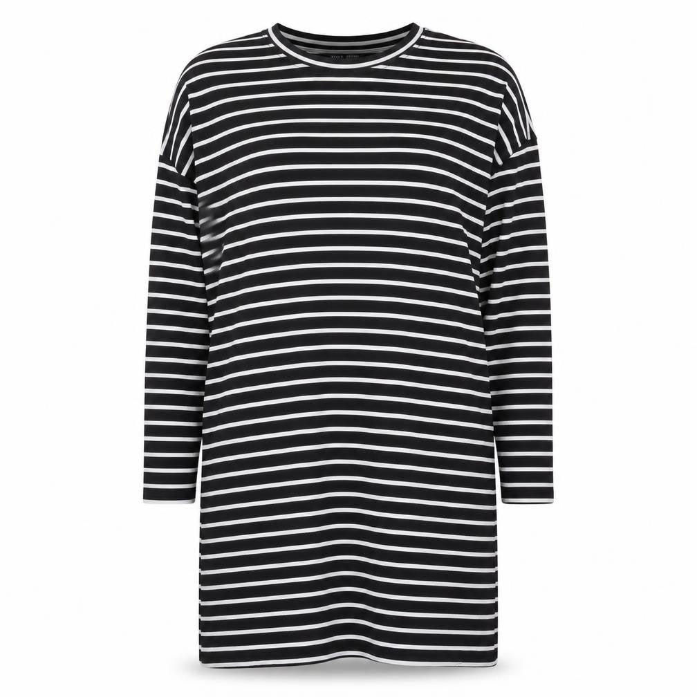 SheIn Womens Black Striped Polyester A-Line Size M Round Neck Pullover