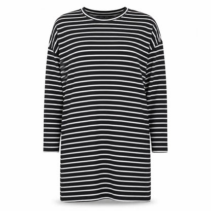 SHEIN Womens Black Striped Polyester A-Line Size M Round Neck Pullover