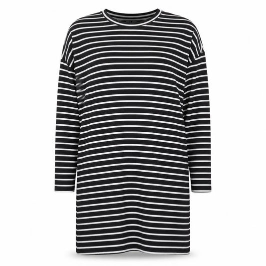 SheIn Womens Black Striped Polyester A-Line Size M Round Neck Pullover