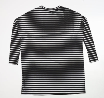 SHEIN Womens Black Striped Polyester A-Line Size M Round Neck Pullover