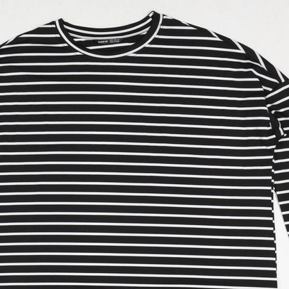 SHEIN Womens Black Striped Polyester A-Line Size M Round Neck Pullover