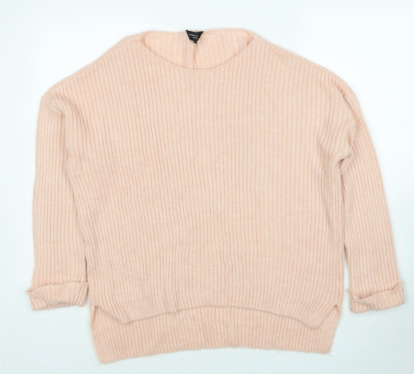 Dorothy Perkins Womens Pink Round Neck Herringbone Acrylic Pullover Jumper Size 12