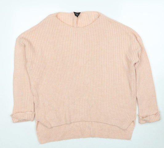 Dorothy Perkins Womens Pink Round Neck Herringbone Acrylic Pullover Jumper Size 12