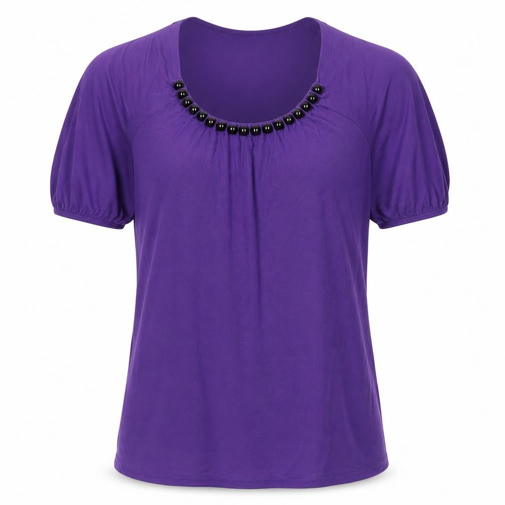 Signature Experience Womens Purple Viscose Basic Blouse Size S Round Neck